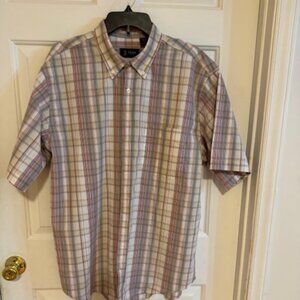 Izod Men's Vintage Plaid Short-Sleeve Button-Down Shirt Tan Sz L